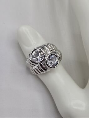 Swarovski Crystal Elements Silver Statement Ring Clear Size 8.5 Prom Bridal
